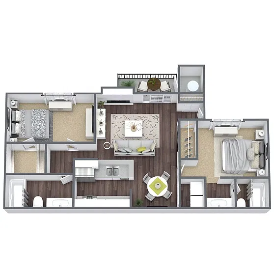 Floor plan B3: 2 Bed 2 Bath