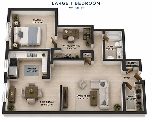 Floor plan ONE BEDROOM 721 SQ. FT