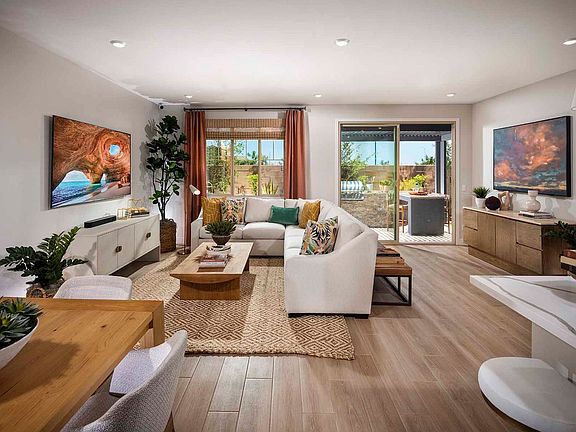 Great room and dining area at Plan 3 at Aster