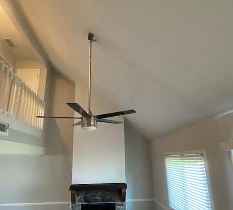 Family room with vaulted ceiing and fireplace