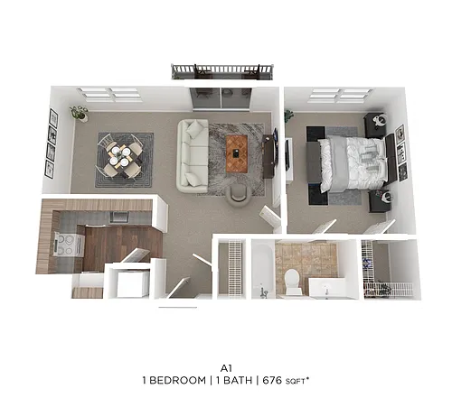 Floor plan One Bed One Bath 676 Sqft