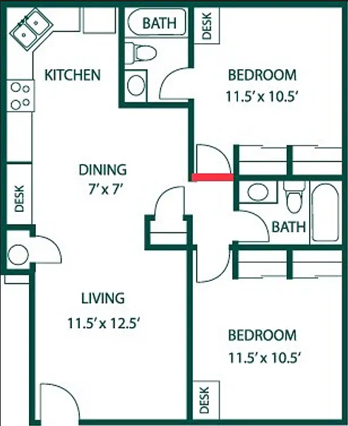 Floor plan 1 Bedroom 1 Bath