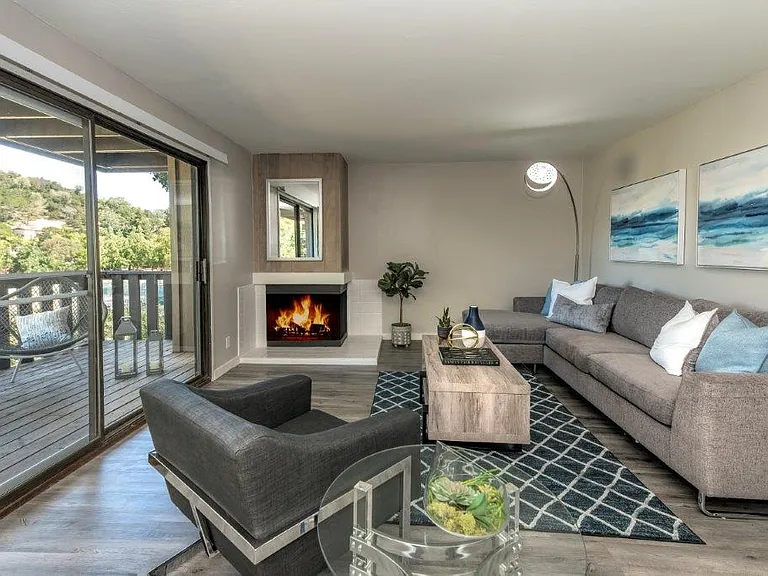 Parkside Apartments living room and fireplace