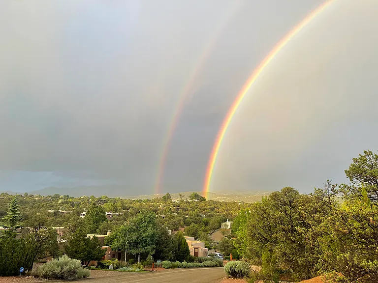 View of a double rainbow from the driveway