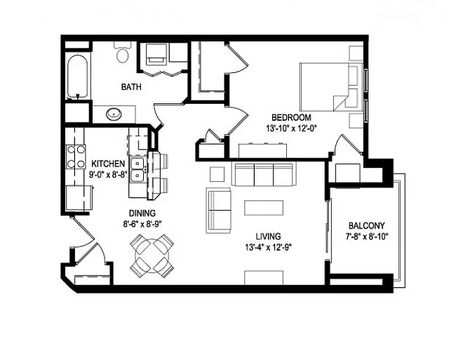 Floor plan 1 Bed 1 Bath