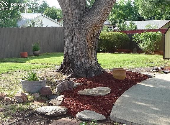 Large Maple tree with lilac bushes, snowball bushes and perennials for you to enjoy in the private fenced back yard.
