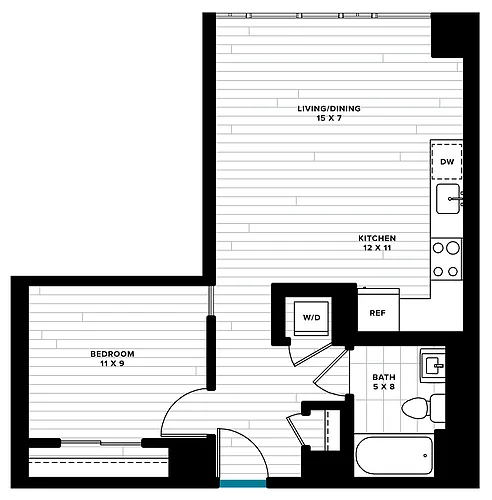 Floor plan 1 Bed/1 Bath-1L