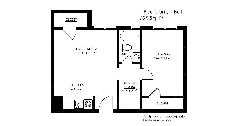 Floor plan Garden Level 1-Bedroom