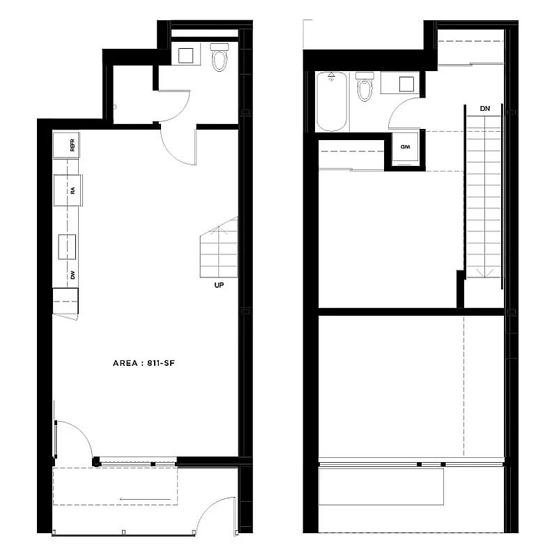 Floor plan 1 Bed, 1.5 Bath - Apt A Townhouse