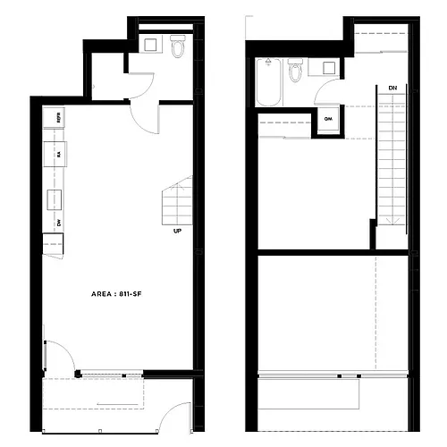 Floor plan 1 Bed, 1.5 Bath - Apt A Townhouse