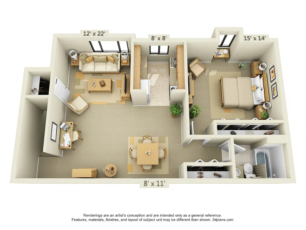 Floor plan 1 BR 1 BA - Style A