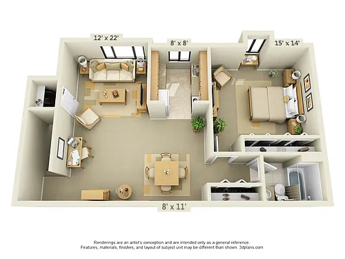 Floor plan 1 BR 1 BA - Style A