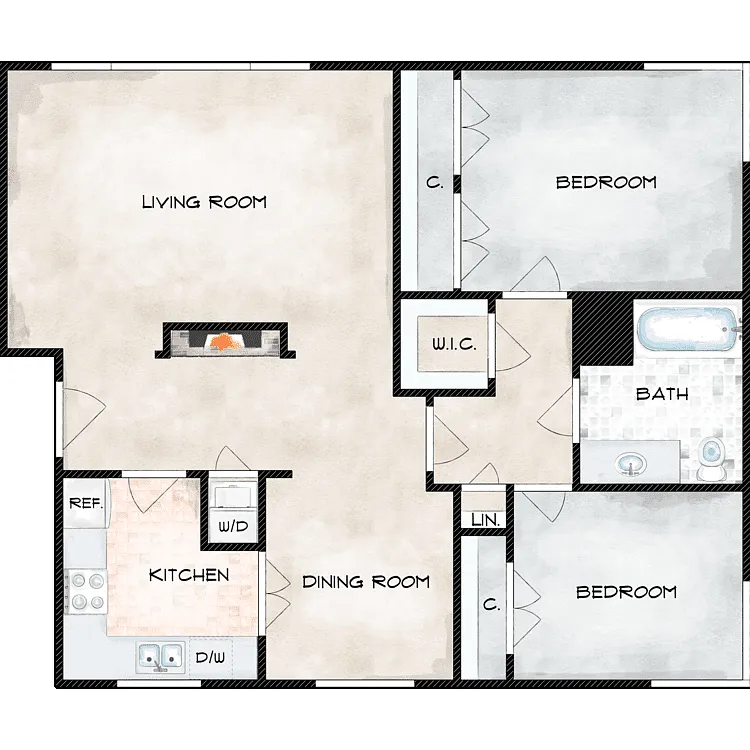 Floor plan 2 Bed 1 Bath H