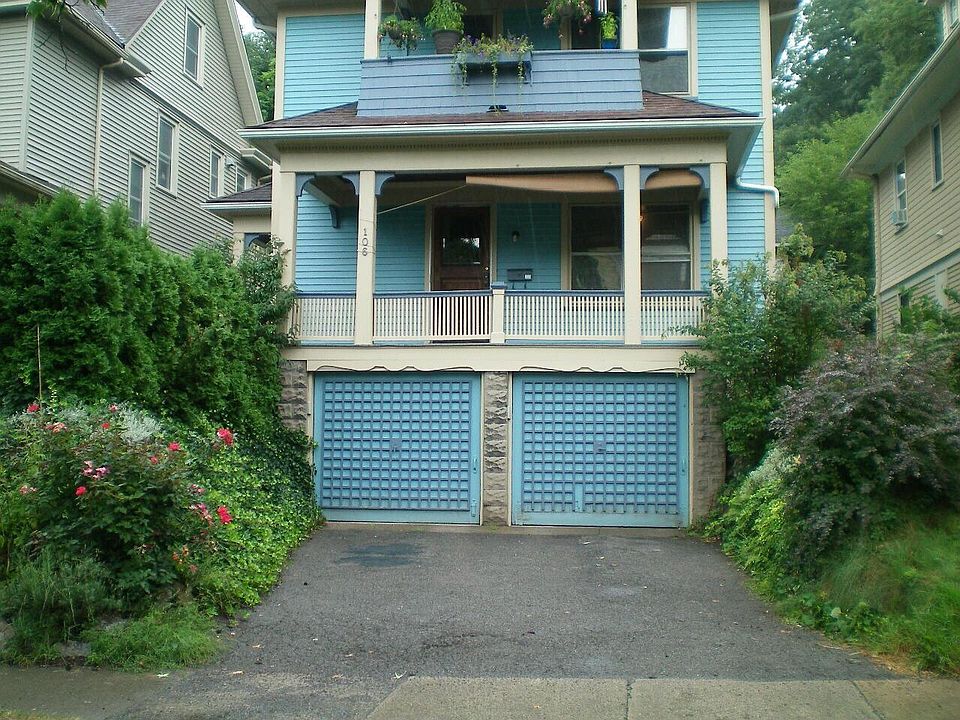 104 Alliance Ave, side entrance is small porch on left side of house. Also entrance through garage on left. Keypad lock for keyless door entry and key fobs/keypad provided for garage door.