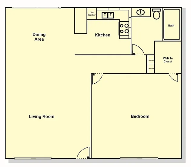 Floor plan 1 Bedroom, 1 Bath - Downstairs