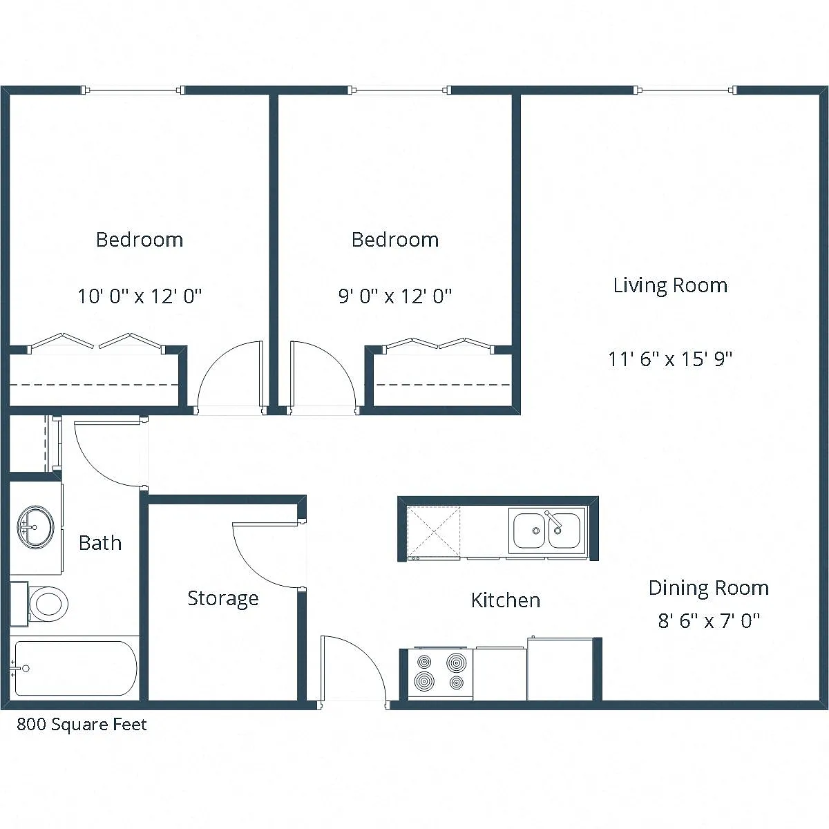 Floor plan Two Bedroom 21A