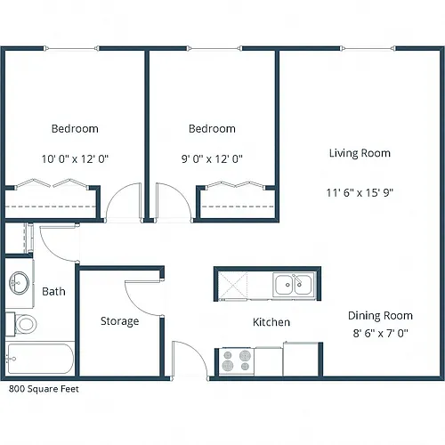 Floor plan Two Bedroom 21A