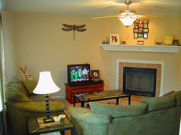 Light filled Living Room with gas fireplace
