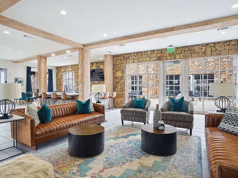 Resident lounge with billiards table and entertainment kitchen