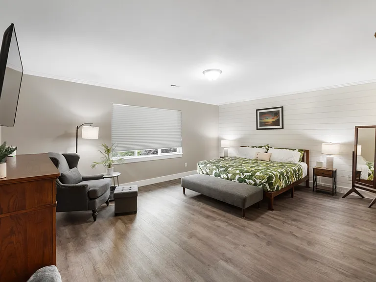 Primary bedroom with king bed