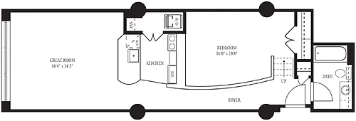 Floor plan CO-L One Bedroom, One Bathroom