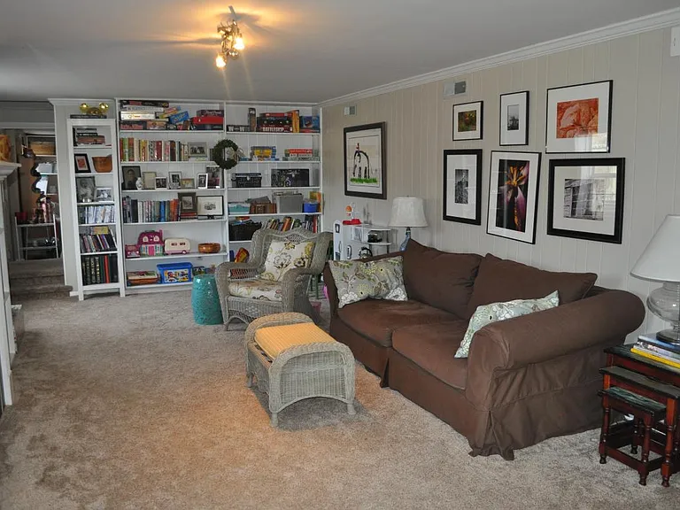 Large family room with gas fireplace