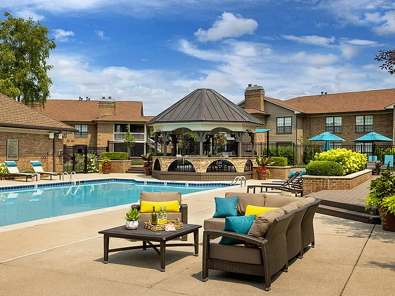 Resort-inspired pool with lounge seating