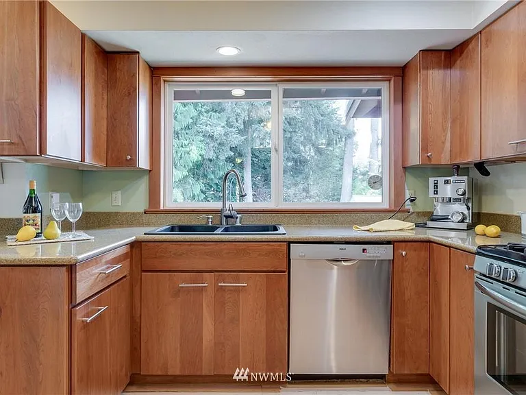 Kitchen facing backyard