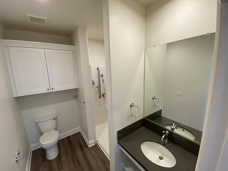 Large bathroom with ample storage