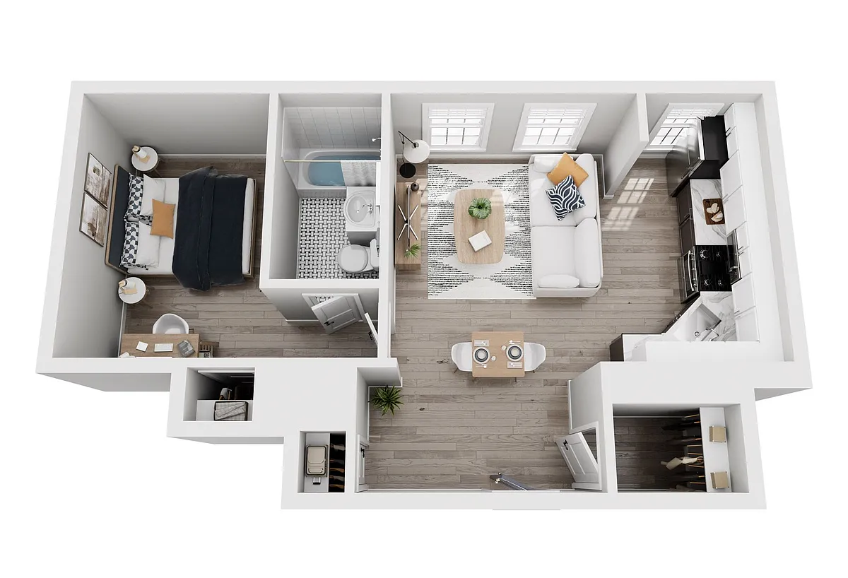 Floor plan 1 Bedroom & 1 Bath