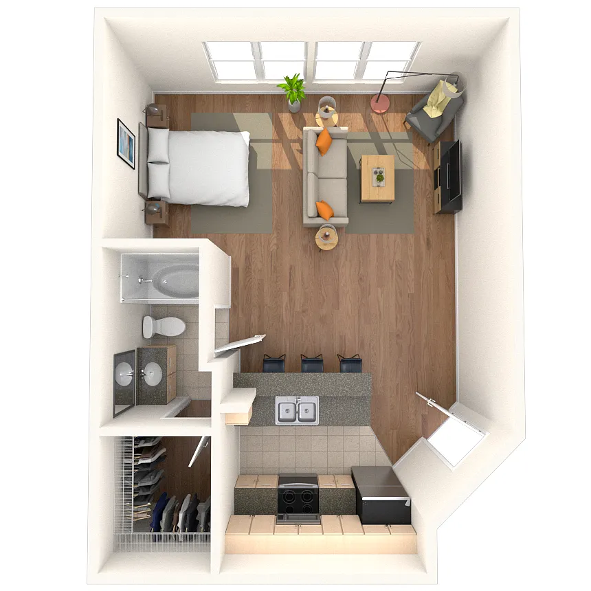 Floor plan Studio 0x1 534-843 SF