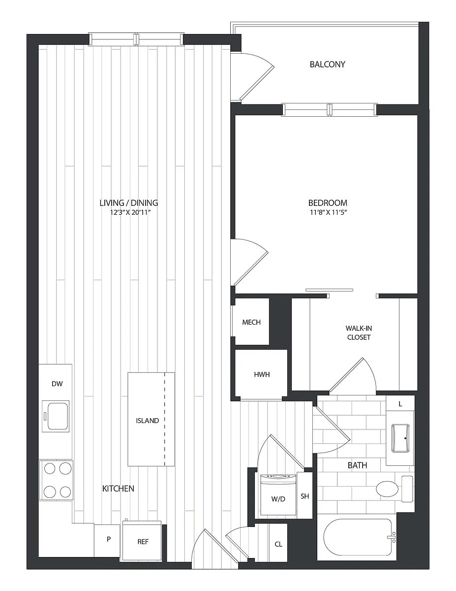 Floor plan 1 Bed/1 Bath-A1B