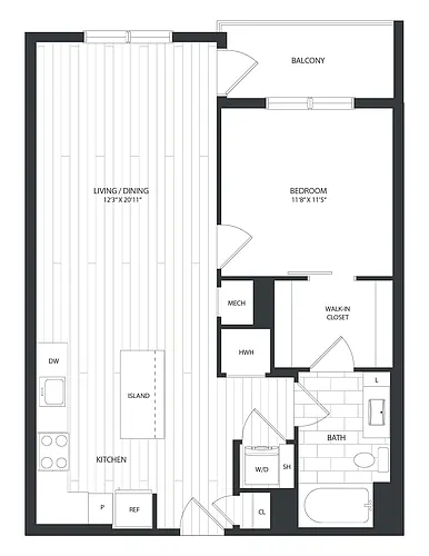 Floor plan 1 Bed/1 Bath-A1B