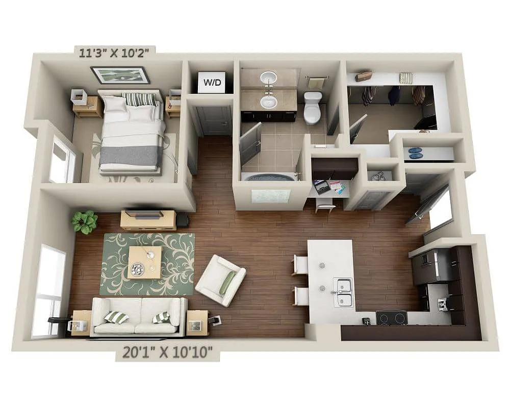 Floor plan One Bedroom A1F