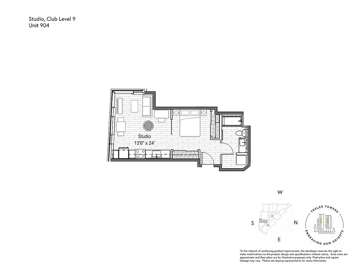Floor plan Studio 1 Bathroom