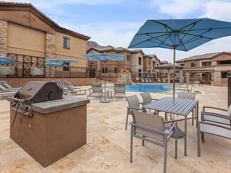 Poolside patio with grills
