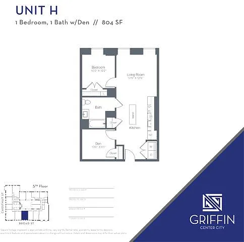 Floor plan H 1 Bedroom 1 Bath-ADA
