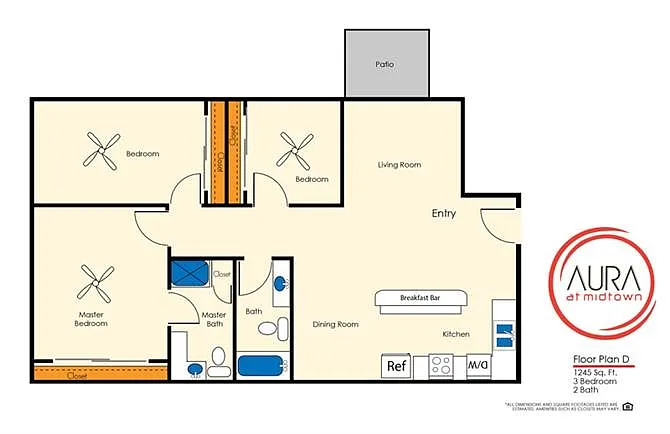 Floor plan 3x2 1245sf Partial