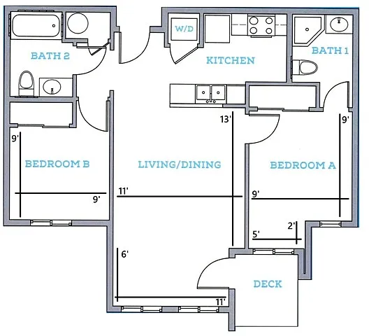 Floor plan 2BR/2BA - A