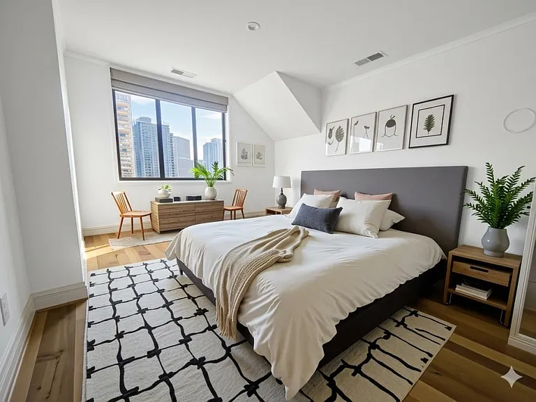 Primary bedroom staged