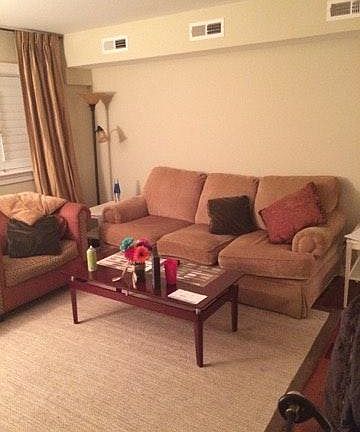 Living Room - Hardwood Floors, Custom Aluminum Blinds