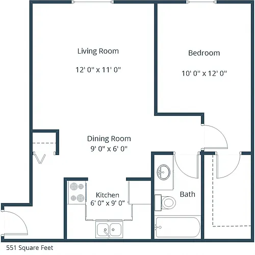 Floor plan One Bedroom 11B