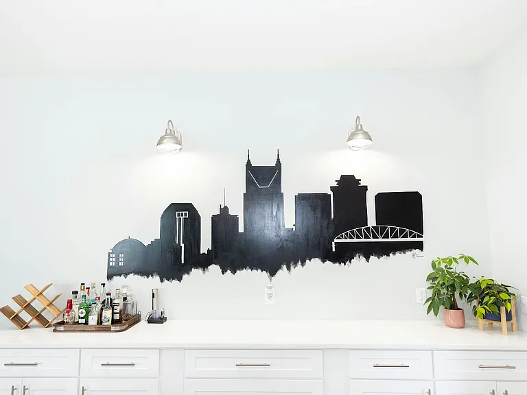 Kitchen mural of Nashville skyline