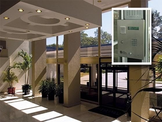 2-story lobby with telephone entry for visitors