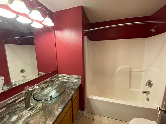 Front bathroom with a vessel sink and fountain faucet!