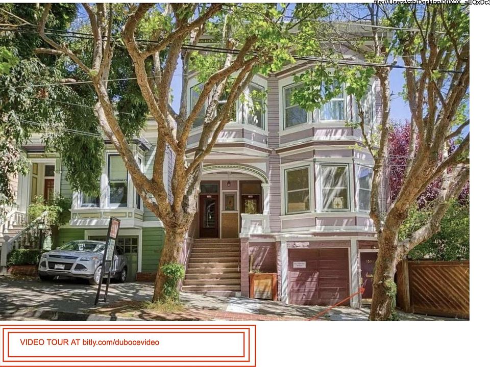 3 unit building on tree lined street. Entrance to this unit is via a breezeway on lower right of this picture. This is a very secure garden unit -- no windows or accessibility from street. There is a low quality video tour -- see red box above for url.