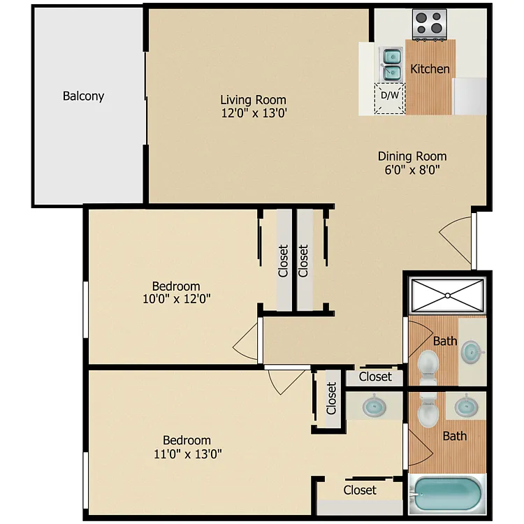 Floor plan 2 Bed 2 Bath