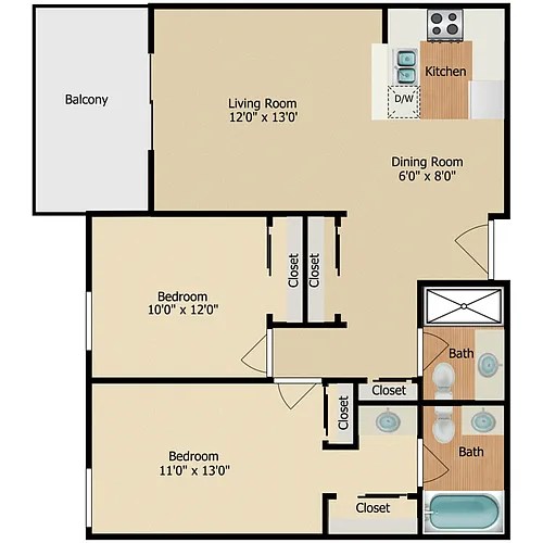 Floor plan 2 Bed 2 Bath