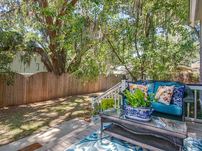 Cozy side deck for morning coffee