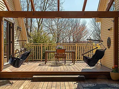 Upstairs deck between house and garage